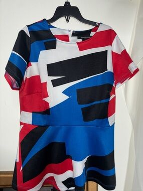 Ashley Stewart Colorblock Peplum Top Red Blue 10